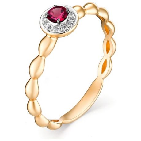 АЛЬКОР Кольцо с рубином и бриллиантами из красного золота 13032-103, размер 16.5