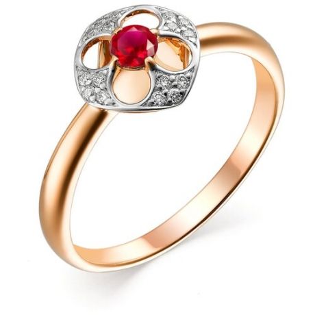 АЛЬКОР Кольцо с рубином и бриллиантами из красного золота 13475-103, размер 18