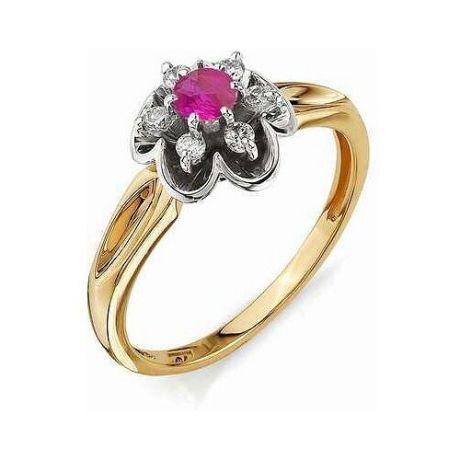 АЛЬКОР Кольцо Цветок с бриллиантами, рубином из красного золота 11050-103, размер 19.5
