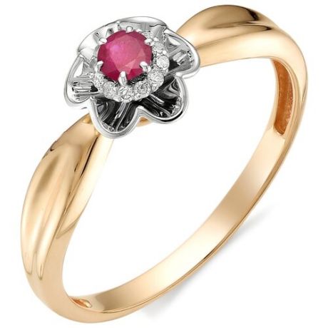 АЛЬКОР Кольцо Цветок с рубином, бриллиантами из красного золота 11980-103, размер 17.5