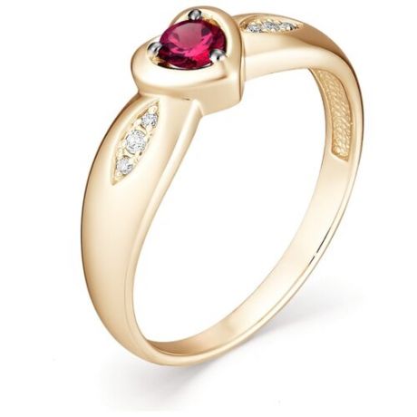 АЛЬКОР Кольцо Сердце с рубином и бриллиантами из красного золота 12977-103, размер 17