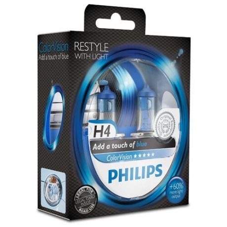 Лампа автомобильная галогенная Philips ColorVision Blue 12342CVPBS2 H4 60/55W 2 шт.