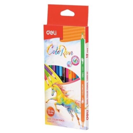 Deli Карандаши цветные ColoRun 24 цвета 2-х сторонние 12 штук (EC00520)