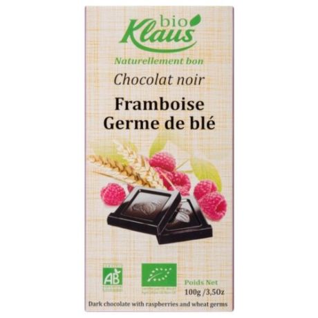 Шоколад Klaus bio темный с малиной и пшеницей, 100 г