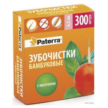 Paterra зубочистки бамбуковые с ментолом, 300 шт