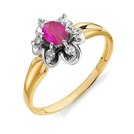 АЛЬКОР Кольцо Цветок с бриллиантами, рубином из красного золота 11062-103, размер 15