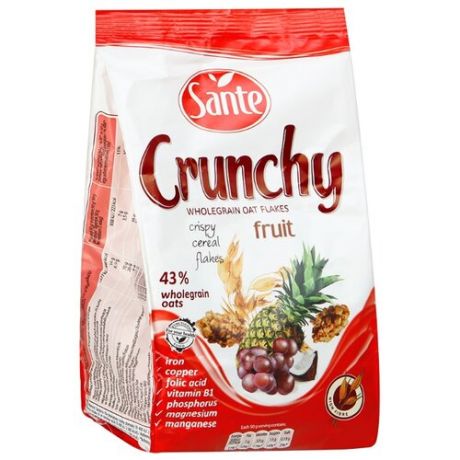 Гранола Sante Crunchy хрустящие овсяные хлопья с фруктами, пакет, 350 г