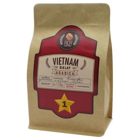 Кофе в зернах Rich Coffee Вьетнам Далат №1, арабика, 250 г