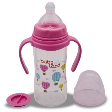 Baby Land Бутылочка с антиколиковой системой, ручками и ортодонтической соской, 300 мл с 6 мес., розовый