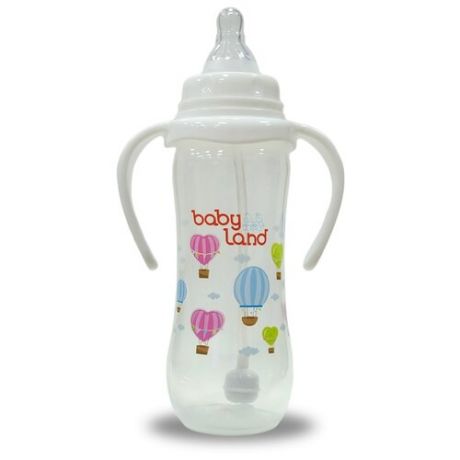 Baby Land Бутылочка с антиколиковой системой с ручками, 240 мл с 6 мес., белый