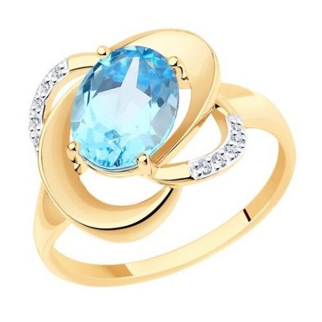 Diamant Кольцо из золота с топазом и фианитами 51-310-00926-1, размер 18