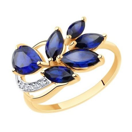 Diamant Кольцо из золота с синими корундами (синт.) и фианитами 51-310-00353-3, размер 18