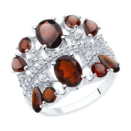 Diamant Кольцо из серебра с гранатами и фианитами 94-310-00466-2, размер 19