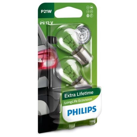 Лампа автомобильная накаливания Philips LongLife EcoVision 12498LLECOB2 P21W 21W 2 шт.