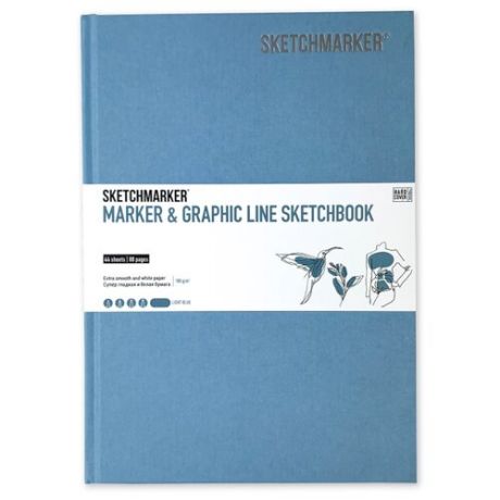 Скетчбук SketchMarker Marker&Graphic Line 25 х 17.6 см, 180 г/м², 44 л. голубой