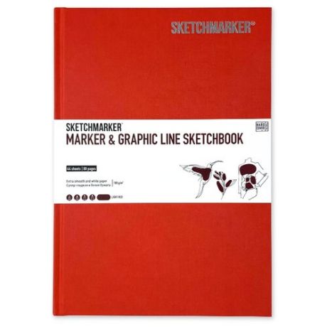 Скетчбук SketchMarker Marker&Graphic Line 25 х 17.6 см, 180 г/м², 44 л. светло-красный