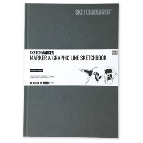 Скетчбук SketchMarker Marker&Graphic Line 25 х 17.6 см, 180 г/м², 44 л. угольный
