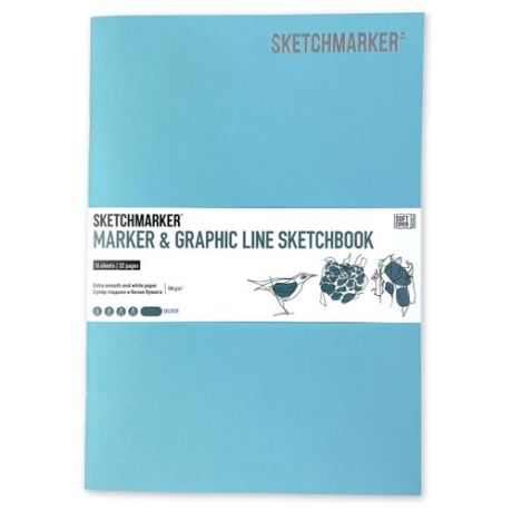 Скетчбук SketchMarker Marker&Graphic Line 25 х 17.6 см, 180 г/м², 16 л. небесно-голубой