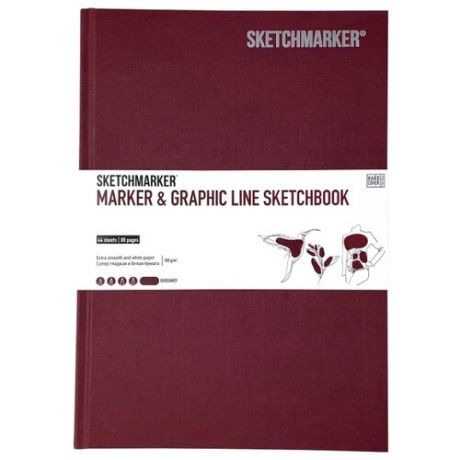 Скетчбук SketchMarker Marker&Graphic Line 25 х 17.6 см, 180 г/м², 44 л. бургунди
