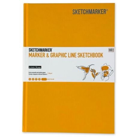 Скетчбук SketchMarker Marker&Graphic Line 25 х 17.6 см, 180 г/м², 44 л. светло-желтый