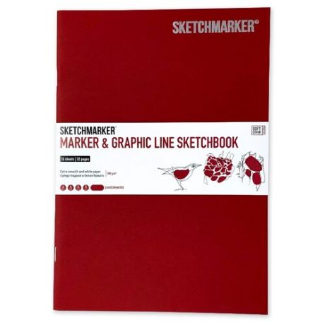 Скетчбук SketchMarker Marker&Graphic Line 25 х 17.6 см, 180 г/м², 16 л. красный