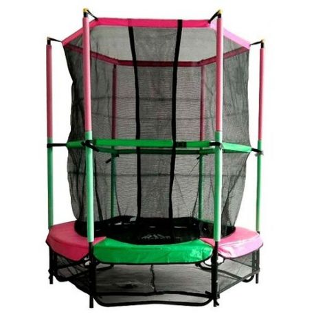 Каркасный батут DFC Jump Kids 55" (пружины амортизирующий трос) 137х137х165 см зеленый/розовый