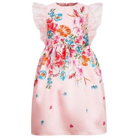 Платье EIRENE размер 104-110, персиковый/цветочный принт