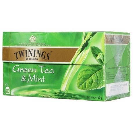 Чай зеленый Twinings Green tea & Mint в пакетиках, 50 г 25 шт.