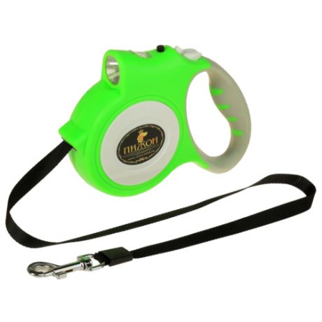 Поводок-рулетка для собак Пижон с фонариком, до 35 кг зеленый 5 м