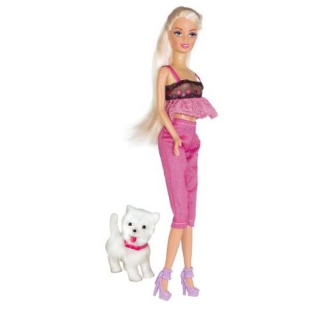 Кукла Toys Lab Ася Прогулка с щенком Блондинка в розовом, 28 см, 35059