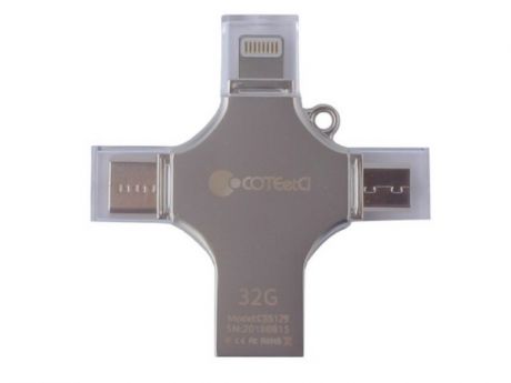 USB Flash Drive 32Gb - COTEetCI U3 Zinc Alloy U OTG USB/Lightning/Type-C/MicroUSB Grey CS5129-32G