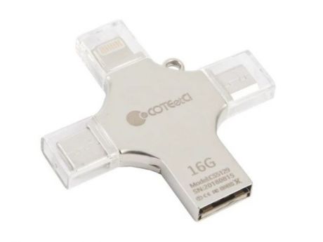 USB Flash Drive 16Gb - COTEetCI U3 Zinc Alloy U OTG USB/Lightning/Type-C/MicroUSB Grey CS5129-16G