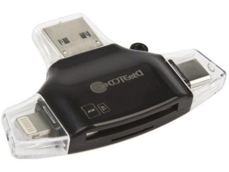 Карт-ридер COTEetCI 4в1 OTG/USB/MicroUSB/Lightning/USB Type-C Black CS5132-BK