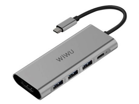 Хаб USB Wiwu Alpha A531H Type-C - 3xUSB 3.0 / HDMI Grey 6957815514526