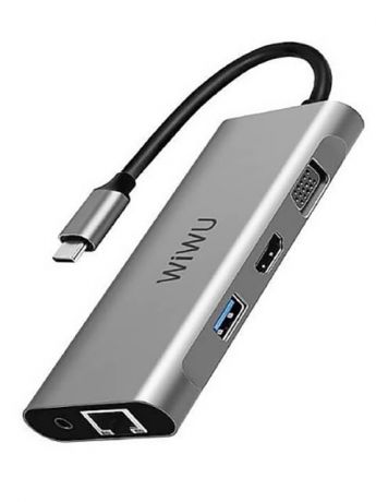 Хаб USB Wiwu Alpha A11312H Type-C - 3xUSB / 2xHDMI / VGA / RJ45 / AUX 3.5 Grey 6957815514977