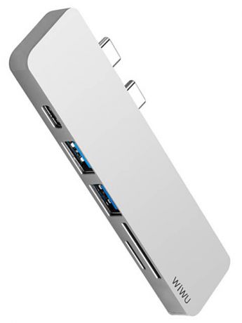 Адаптер Wiwu T8 Lite 2xType С - 2xUSB 3.0 Grey 6957815508037