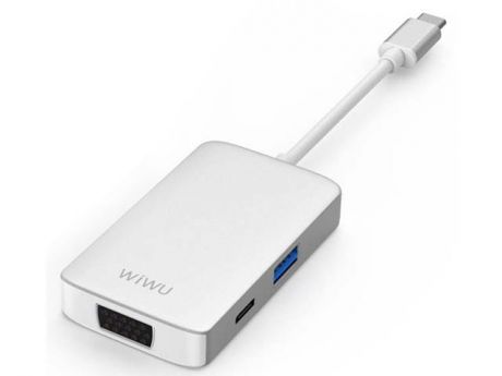 Хаб USB Wiwu Alpha 513HVP Type-C - USB 3.0 / HDMI / VGA / AUX 3.5 Silver 6957815512553