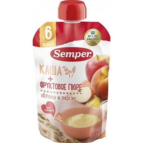 Semper Пюре Semper яблочно-персиковое с кашей, с 6 мес, 12 шт