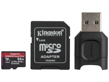 Карта памяти 64Gb - Kingston Canvas React Plus Micro Secure Digital UHS-II Video Speed Class V90 MLPMR2/64GB