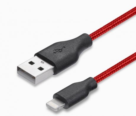 Кабель Prime Line 7227 USB - Lightning, нейлон, 1,2 м., красный