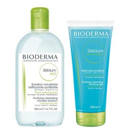 Bioderma Комплект Себиум Очищающая мицеллярная вода, 500мл+Очищающий гель без помпы, 200мл (Bioderma, Sebium)