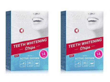 Global white Набор Отбеливающие полоски для зубов "Активный кислород" 14 дней*2 штуки (Global white, Отбеливающие системы)