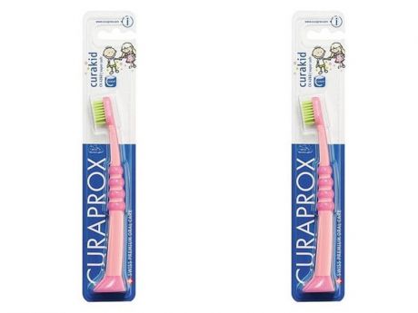 Curaprox Набор Детская зубная щетка "Куракид" от 0 до 4 лет, с гумированной ручкой*2 штуки (Curaprox, Детская продукция)
