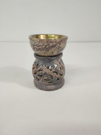 Аромалампа каменная ваза цветочный узор (бронзовая вставка) 10см (0,2 кг)