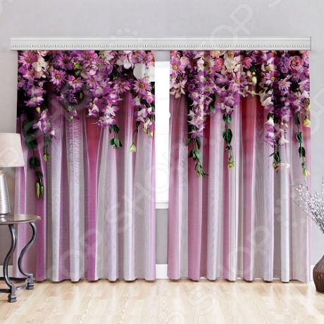 Комплект: шторы и тюль МарТекс «Фиолетовый сад»