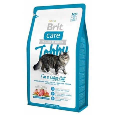 Корм для кошек Brit Care Tobby беззерновой, с уткой, с курицей 2 кг