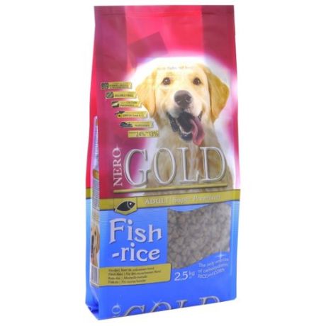 Сухой корм для собак Nero Gold для здоровья кожи и шерсти, для здоровья костей и суставов, рыба с рисом 2.5 кг