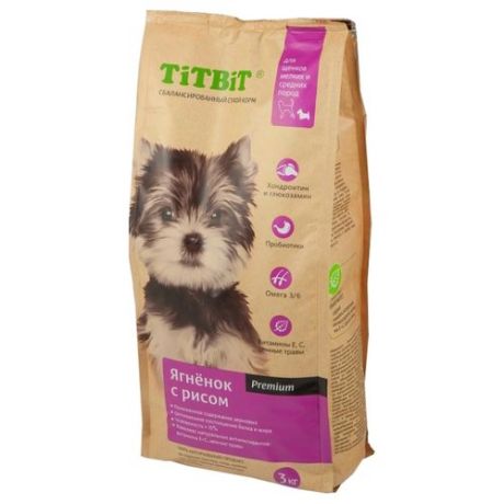 Корм для собак Titbit (3 кг) Для щенков мелких и средних пород ягненок с рисом