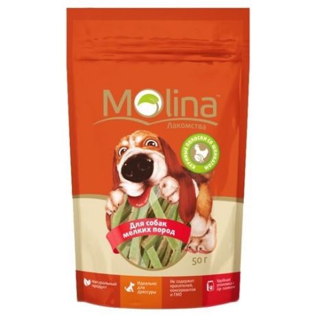 Лакомство для собак Molina для мелких пород Куриные полоски со шпинатом, 50 г