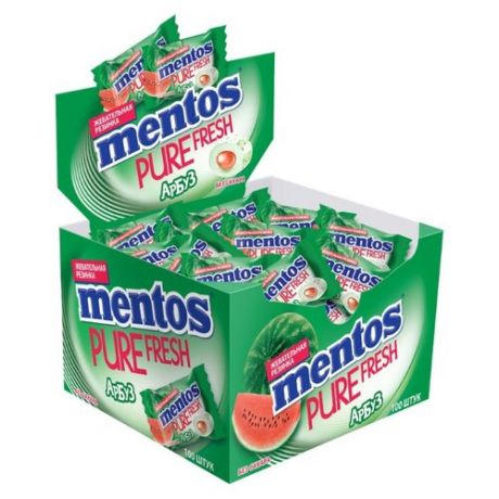 Жевательная резинка MENTOS Pure Fresh Арбуз без сахара в коробке 100 шт